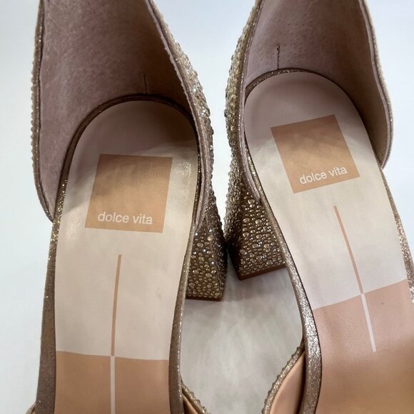 Dolce Vita Pandro Crystal Platform Heels Size 10 Light Gold Open Toe Sandals - Picture 7 of 16